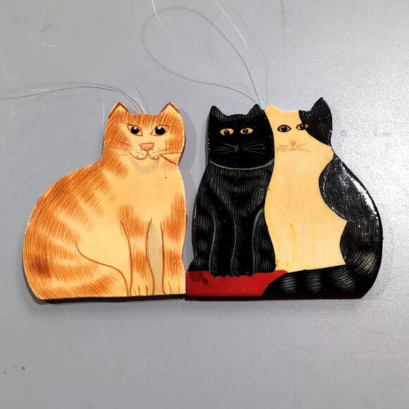 VTG Dept. 56 Collectible Cat Ornaments Set of 2 Orange Tabby Black White Cats - Picture 1 of 10